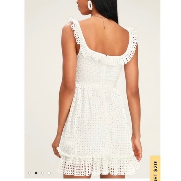 Lulus Make a Wish‎ White Eyelet Ruffled Mini Dress MEDIUM - Picture 4 of 13